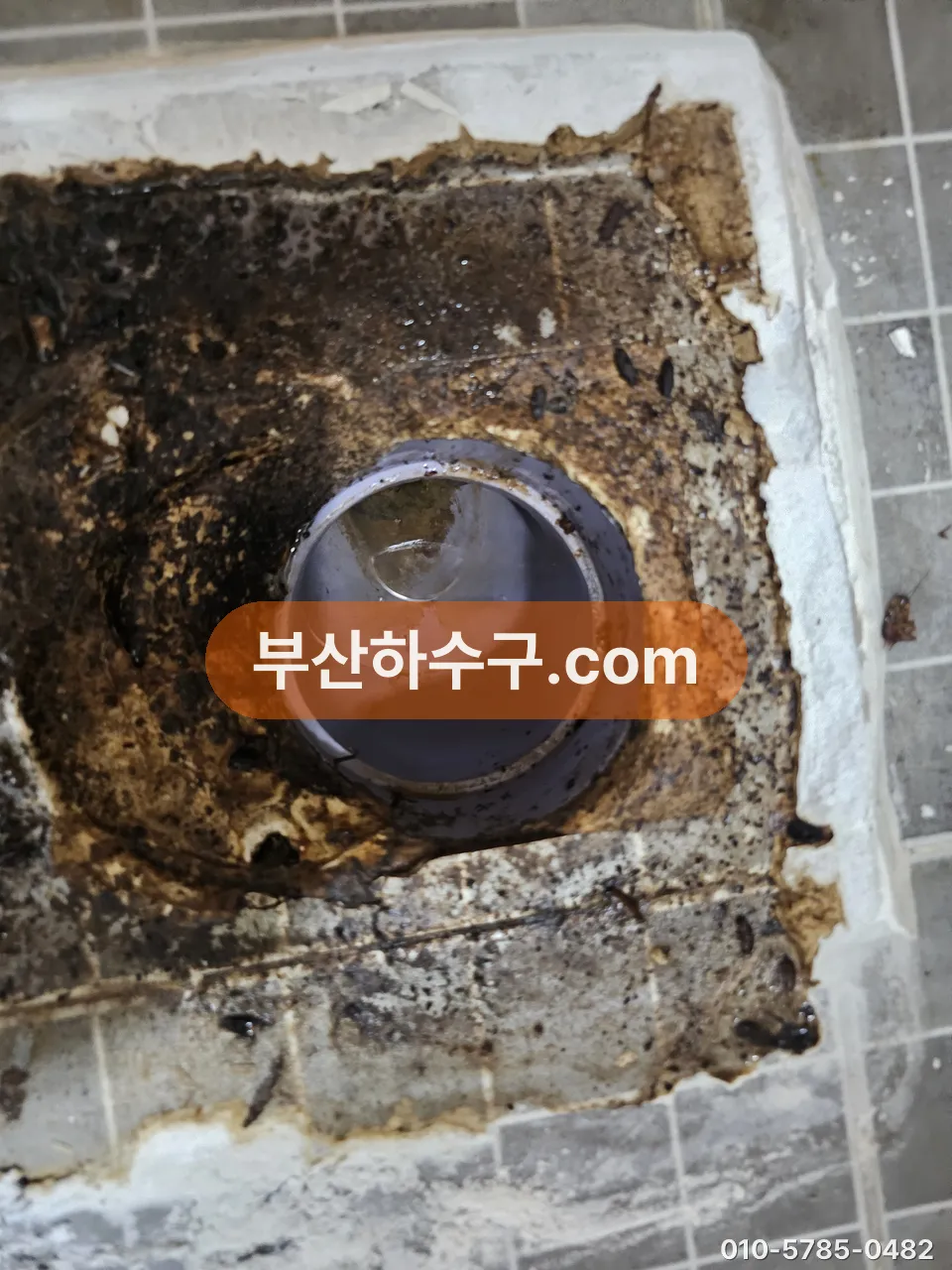 기름때가 굳은 싱크대 배수구 입구 상태