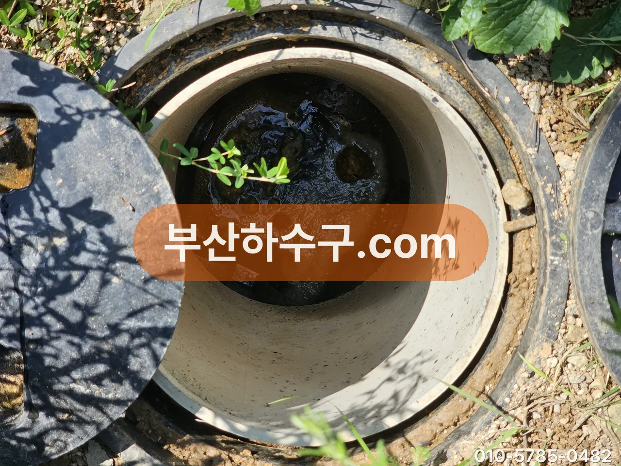 마당 우수받이 뚜껑을 열자 낙엽과 토사, 흙탕물이 차 있는 상태